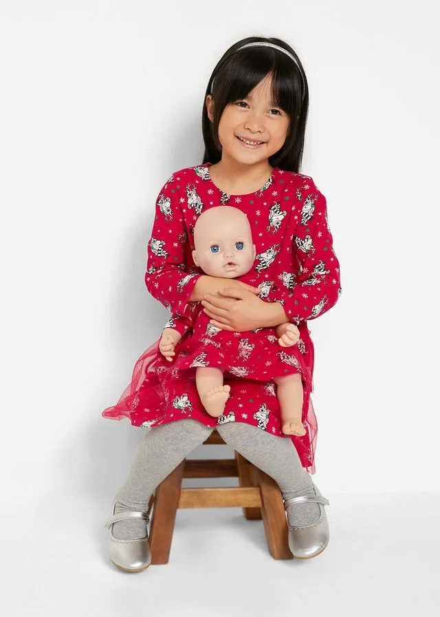 Vestido de punto para niñas + vestido para muñecas Rojo