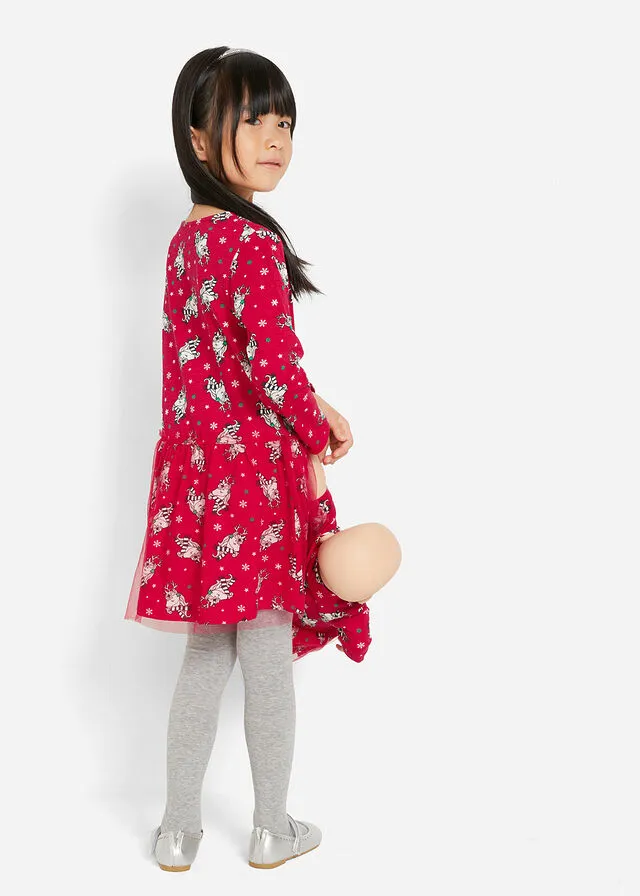 Vestido de punto para niñas + vestido para muñecas Rojo