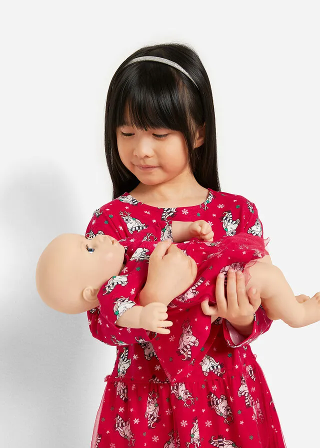 Vestido de punto para niñas + vestido para muñecas Rojo