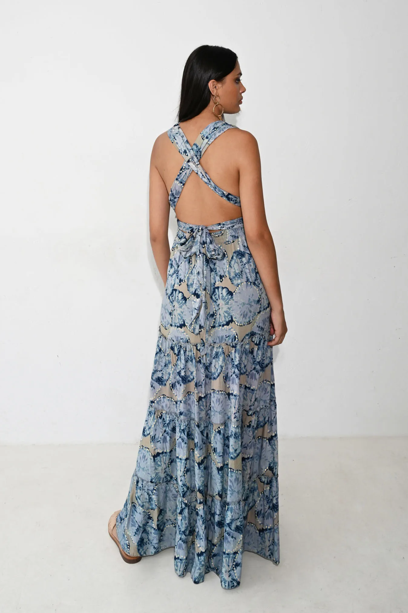 Vestido largo azul multifuncional