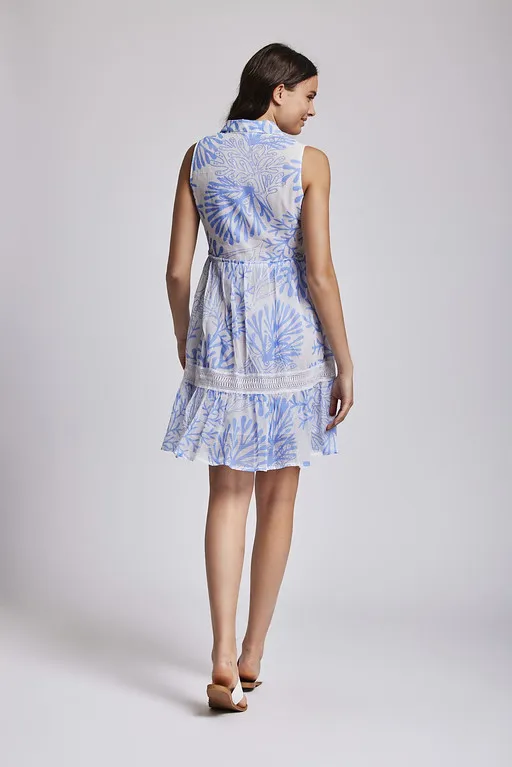 Vestido pedreria blanco y azul