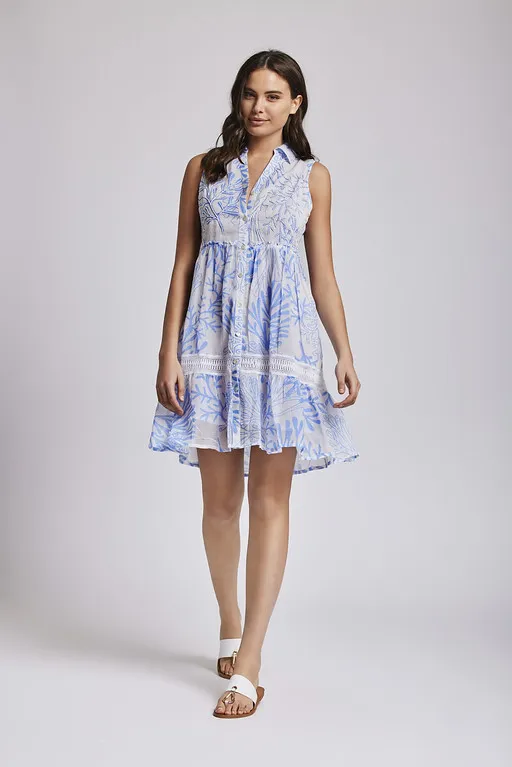 Vestido pedreria blanco y azul