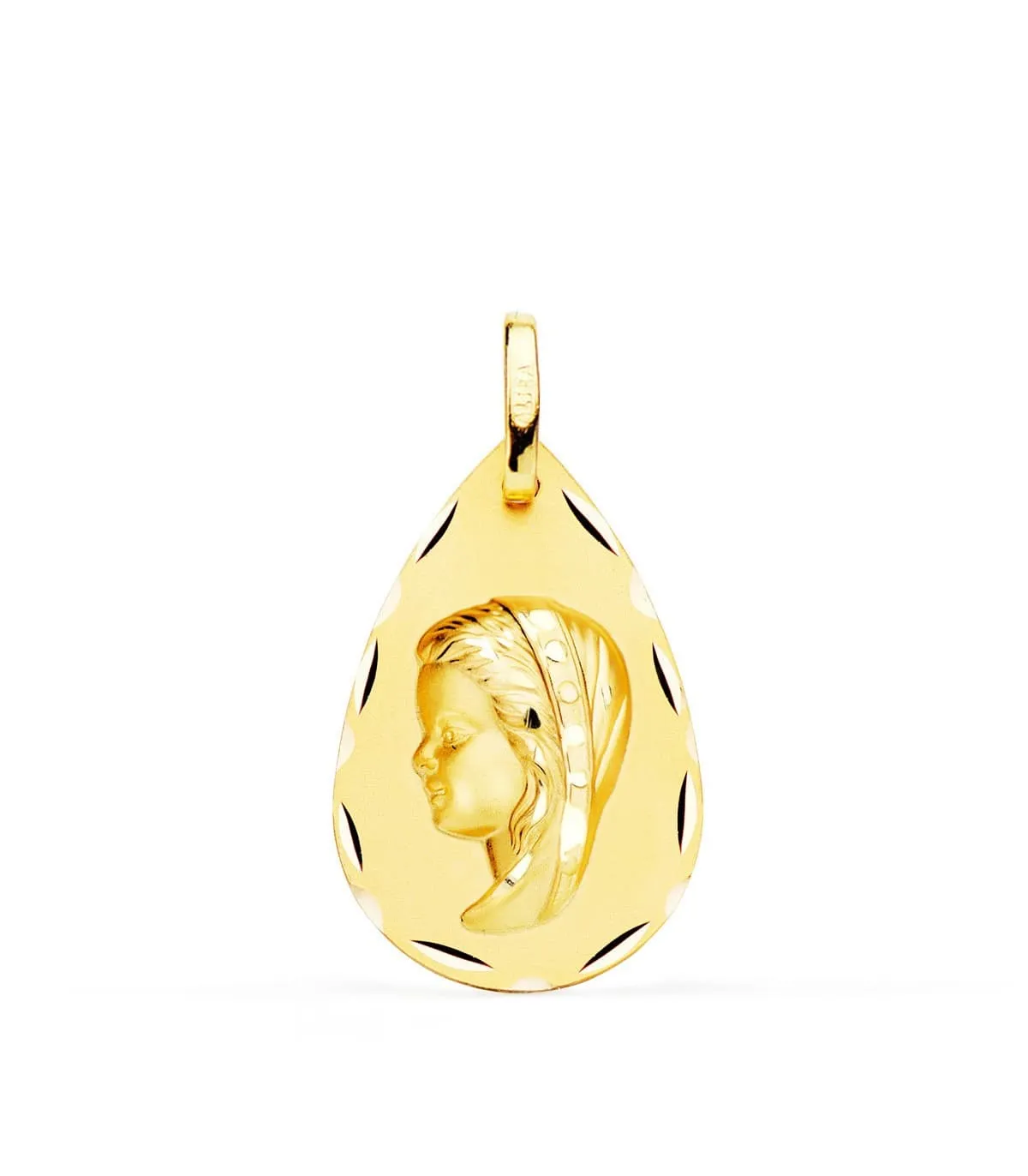 Virgen niña tallada gota 18 Ktes 23 mm