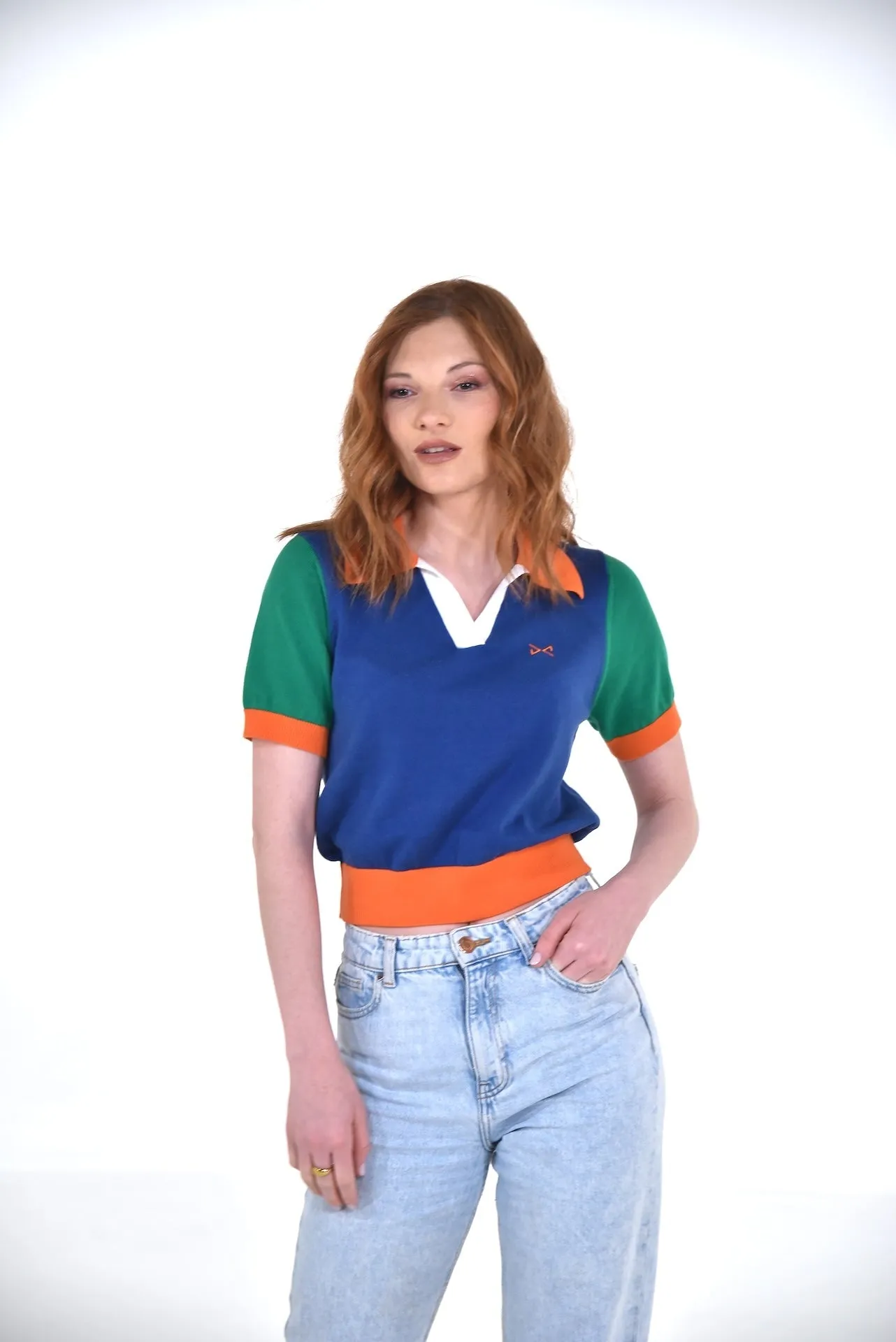 Women Short Sleeve Knitted Polo AZUL
