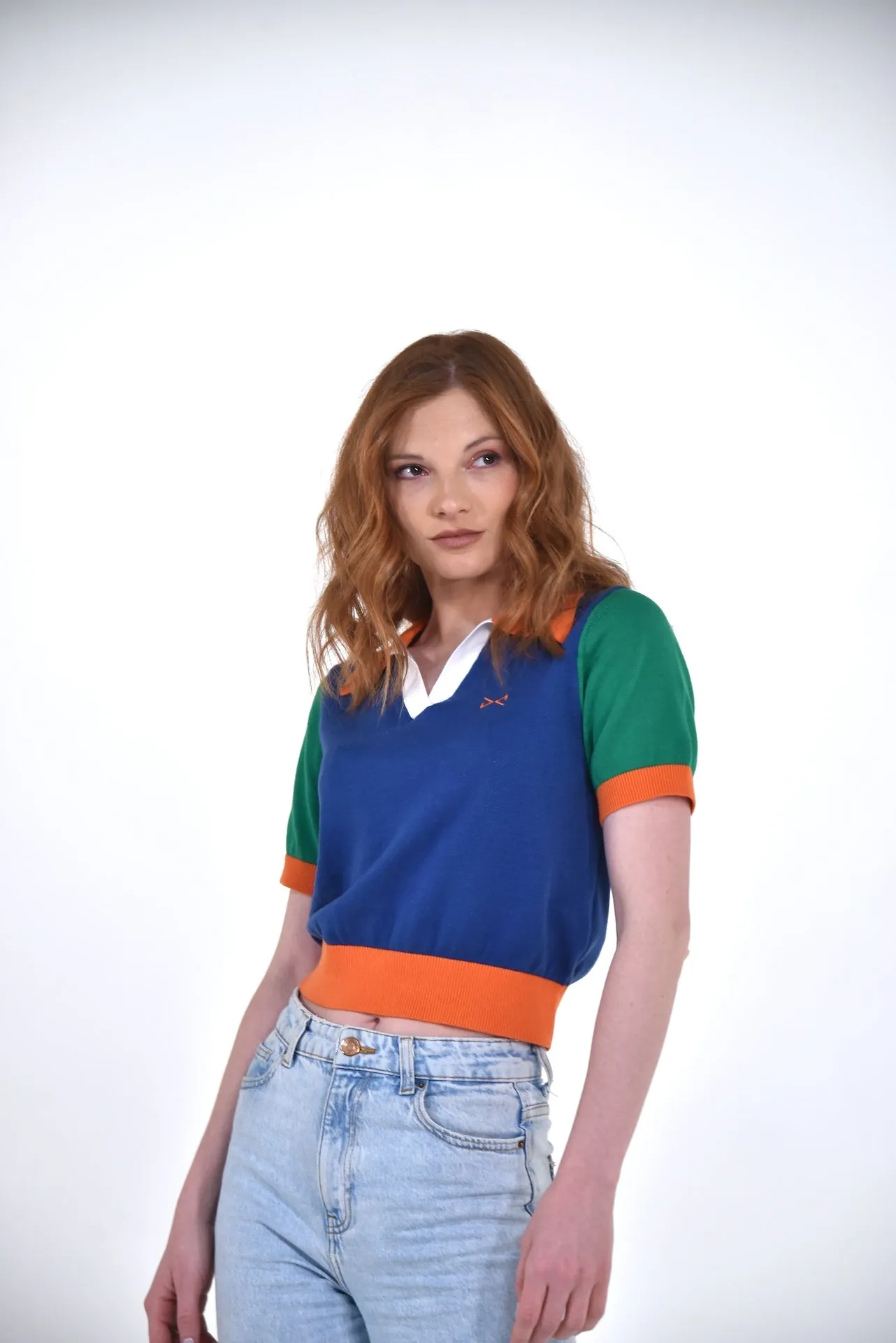 Women Short Sleeve Knitted Polo AZUL