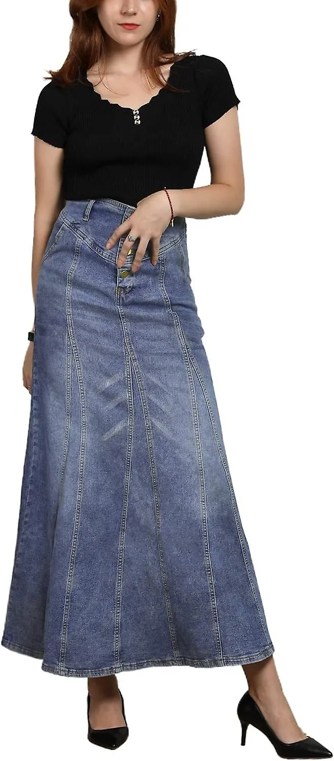 WOMEN'S RETRO EXPOSURE BUTTONFLY PACKAGED HIP ALINE MAXI LONG DENIM SKIRT GIFT FOR FAMILY/FRIEND FREE DELIVERY