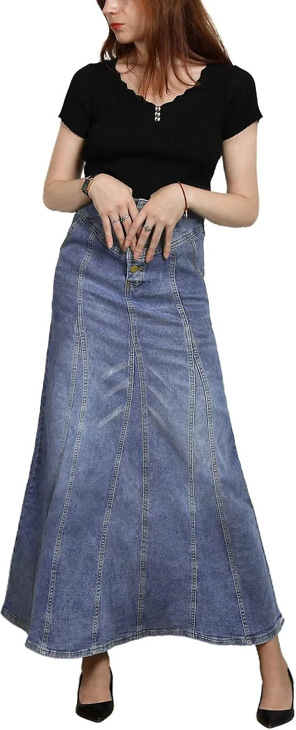 WOMEN'S RETRO EXPOSURE BUTTONFLY PACKAGED HIP ALINE MAXI LONG DENIM SKIRT GIFT FOR FAMILY/FRIEND FREE DELIVERY