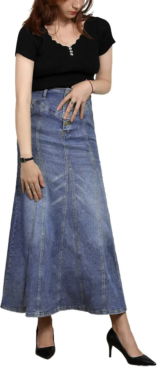 WOMEN'S RETRO EXPOSURE BUTTONFLY PACKAGED HIP ALINE MAXI LONG DENIM SKIRT GIFT FOR FAMILY/FRIEND FREE DELIVERY