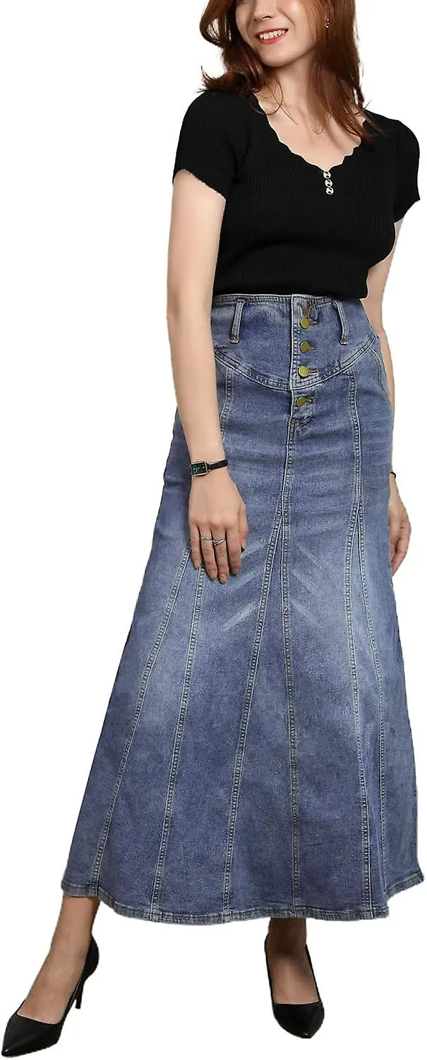 WOMEN'S RETRO EXPOSURE BUTTONFLY PACKAGED HIP ALINE MAXI LONG DENIM SKIRT GIFT FOR FAMILY/FRIEND FREE DELIVERY
