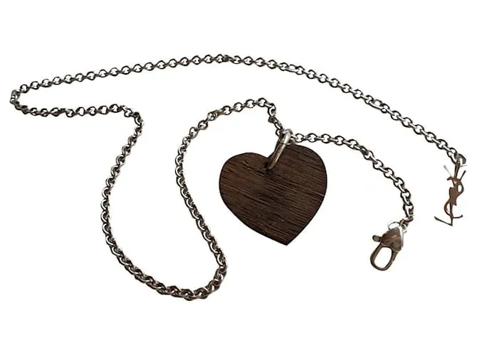 Yves Saint Laurent Colgante corazón en madera y plata 925 Castaño 