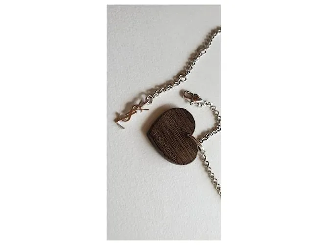 Yves Saint Laurent Colgante corazón en madera y plata 925 Castaño 